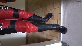 Walking and posing in bike leathers